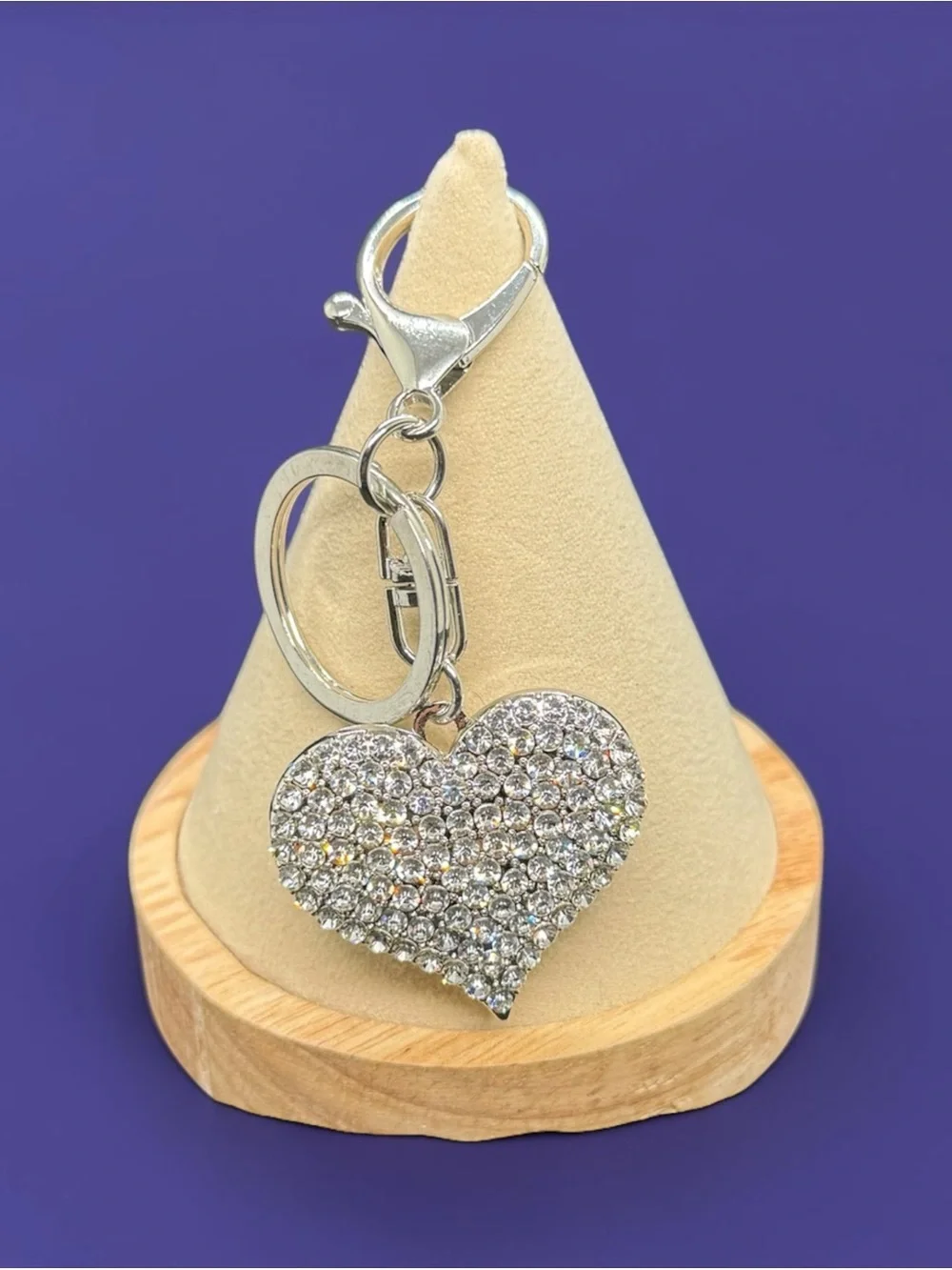 🩶Silver-Tone Crystal Heart Keychain/Bag Charm /NIP🩶